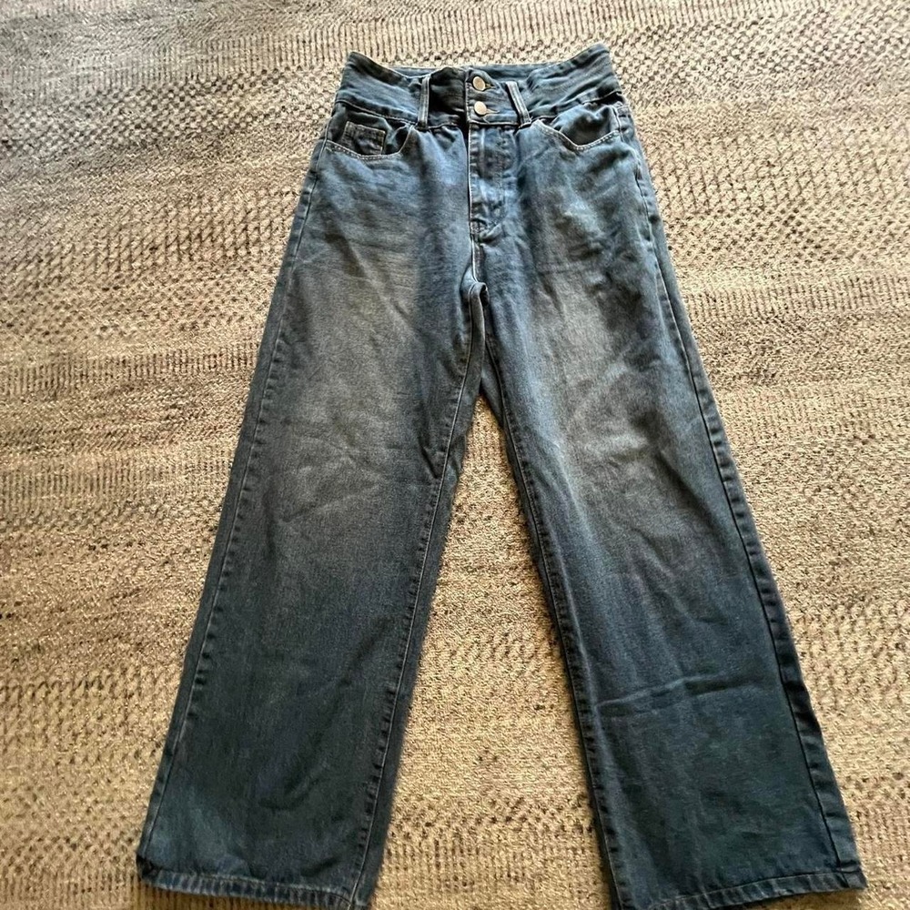High rise wide leg women's denim jeans indie Y2K cotton wide band 28